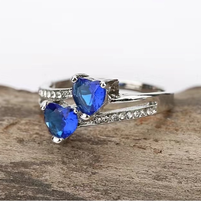 9.25 Sterling Silver - Sapphire & 18k White Gold Plated Ring